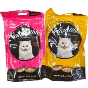 Delightibles Center-Filled Cat Treats Duo Pack, (1) Seafood (1) Chicken Flavor – 3.5oz Each Gourmet Cat Treat No Preservatives BHA BHT Wheat and Soy Free