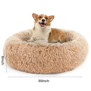 edx Calming 30” Donut Dog Bed, Soft Warm Cozy Plush Round Fluffy Pet Bed for Large Dogs, Machine Washable, Brown