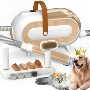 REDSASA Dog Hair Vacuum, 7 in 1 Low Noise Pet Grooming Kit, Cat Hair Trimmer 2L Large Capacity Dog Groom Vacuum Cleaners for Shedding Pet Hair, Home Cleaning, Yellow