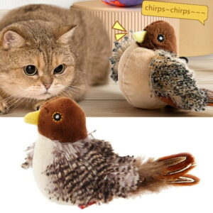 Interactive Chirping Bird Cat Toy Simulated Chirping Flapping Bird Cat Toy Boredom Plush Cat Toys Funny and Cute Cat Toys for Bored Indoor Adult Cats