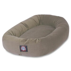 Majestic Pet Faux Suede Bagel Pet Bed for Dogs, Calming Dog Bed Washable, Large, Stone