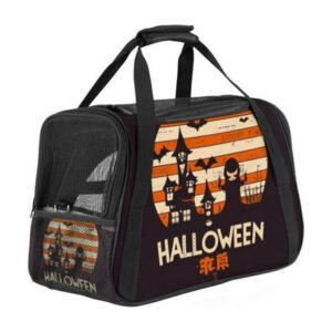 Halloween Font Sherpa Fabric Pet Carrier Bag with 900D Oxford Cloth Base and Nylon Webbing Strap, 17x10x11.8 inches – Ideal for Small Dogs and s