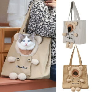 Pnellth Cat Carrying Bag Breathable Portable Cartoon Bear Decor Pet Cat Dog Travel Carrier Outdoor Supply