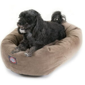 Majestic Pet Faux Suede Bagel Pet Bed for Dogs, Calming Dog Bed Washable, Small, Stone