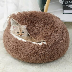 VANLOFE Pet Beds Cat Beds Dog Round Cat Winter Warm Sleeping Bag Long Plush Soft Pet Bed Calming Bed