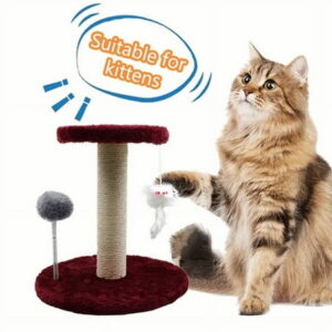 Small Cat Scratching Board Cat Toy Sisal Indoor Funny Cat Toys with Hanging Mouse Spring Ball Climbing Play Interaction Furniture（Red）