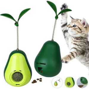 Pawaboo Cat Toys【2 Pack】, Cat Teaser Toys for Slow Feeding Function, Cute Avocado Shape Catnip Ball Toys for Indoor Cats Kitty, Interactive Kitten Bell Toys with Adjustable Feeding Hole,Green