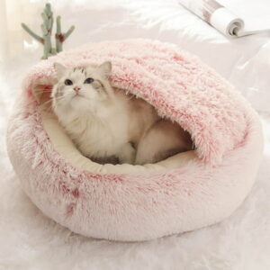 Apmemiss Clearance Cat Bed Round Plush Fluffy Hooded Cat Bed Cave, Cozy for Indoor Cats or Small Dog beds, Soothing Pet Beds Doughnut Calm Anti-nxiety Dog Bed – Waterproof Bottom Washable