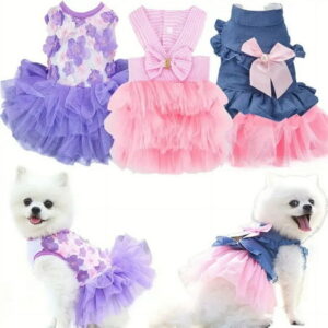 3 Pack Dog Dresses For Small Dogs Girl Summer Puppy Clothes Outfit Apparel Female Cute Cat Skirt Pup Tutu Pink Yorkie Clothing Breathable Pet Dress For French Bulldog Chihuahua