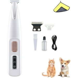 Dog Trimmer, Paw Trimmer, Pet Micro Precision Trimmer, Pet Hair Trimmer for Dogs Cats, Rechargeable Dog Trimmer for Grooming with Led Light (1 pcs (White + spare blade))