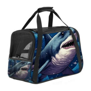 Starry Shark Fabric Dog Carrier Bag with 900D Oxford Cloth Base and Nylon Webbing – 17x10x11.8 in – Pet Travel Tote for Small Pets – Durable