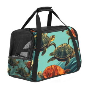 Sea Turtle Premium 900D Oxford Fabric Cat Carrier – Spacious 17x10x11.8 in Pet Bag – Sherpa Base & Nylon Webbing – Comfortable & Durable Design – Ideal for Travel – Easy to Clean & Store