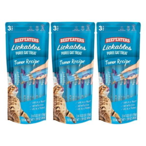 Beefeaters Lickables Tuna Puree Recipe Cat Treat, Lickable Squeezable No Sugar Added Wet Feline Treats for Snacks Rewards Training Treating Keep Animal Teeth Healthy & Strong 3ct Pack of 3