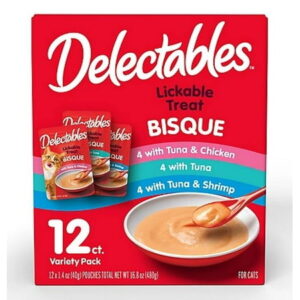 Delectables 3270015469 Variety Pack 12 Pouch 16.8 oz Lickable Bisque Cat Treats