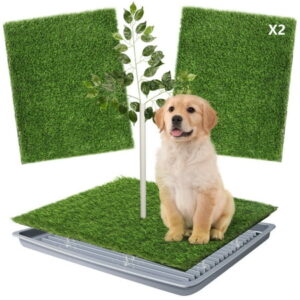 Fake Grass Pee Pad for Dogs, Artificial Grass for Dog Training, Litter Box Tray,2 Pack Replaceable Grass Indoor/Outdoor Puppy/Large Dogs, Washable,Easy Assemble Cleaning, Large 26″x26″