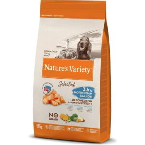 Selected – Croquettes Pour Chiens Adultes De Moyenne Et Grande Race – Sans Céréales – Au Saumon Norvégien Sans Arêtes – 12Kg