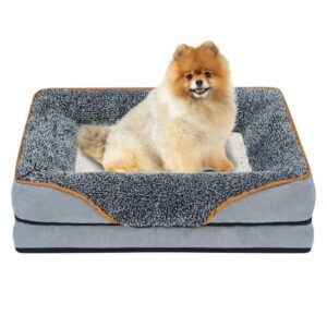 PayUSD Dog Beds for Small Dogs Orthopedic Dog Bed Sofa Large Medium Small, Supportive Egg Crate Foam Pet Couch Bed with Removable Washable Cover Non Skid Bottom, S, Grey White