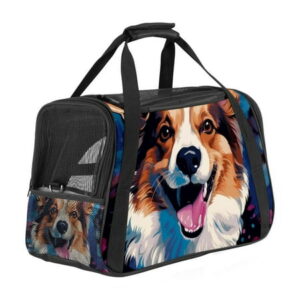 Corgi Stylish Fabric Pet Carrier Bag with 900D Oxford Cloth Base, Sherpa Lining, and Nylon Webbing – 17x10x11.8 Inches, 43x26x30 cm