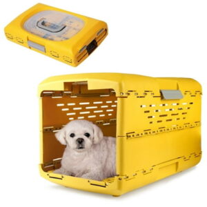 WEPSEN Collapsible Dog Crate, Ultra-Lightweight Portable Kennel with Dual Hinge Door, Folds to 5.12 Inches, Weighs 4.8lbs, Multiple Vents and Windows for Home and On The Go, 18.9×11.6×12.6, Gold