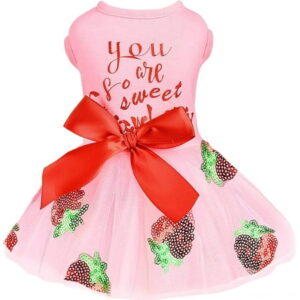 Dog Dress for Small Dogs Girl Summer Puppy Dresses Clothes Outfit for Chihuahua Yorkie Teacup Pink Dog Wedding Dress Holiday Cute Bowknot Pet Skitrt Apparel for Cats Clothing (Large, Strawberry)