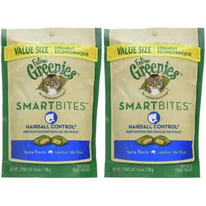 Feline Greenies 2 Pack of Smartbites Hairball Control Cat Treats, Tuna, 4.6 Ounces Per Pack