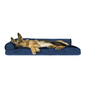 FurHaven | Plush & Velvet Deluxe L-Chaise Lounge Pillow Sofa-Style Pet Bed for Dogs & Cats, Deep Sapphire, Jumbo