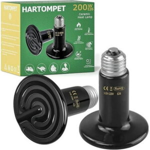 HARTOMPET 200W Ceramic Heat Emitter – Black Reptile Heat Bulb – Infrared Reptile Heat Lamp for Lizards, Amphibians, Turtles, Dogs, Cats – Ideal for Pet Heating – No Light, No Harm – ETL Listed