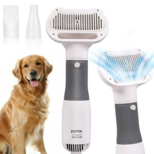 ZUPOX 2 in 1 Dog Hair Dryer, Dog Brush for Shedding, Dog Grooming Kit with Slicker Brush, Cat Brush with Adjustable Temperature