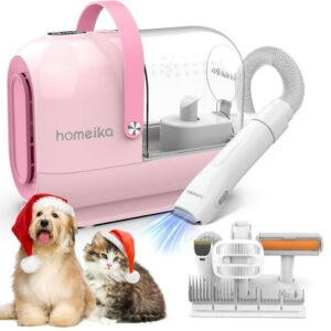 Homeika 3L Pet Grooming Kit & Dog Hair Vacuum, 99% Pet Hair Suction Pet Vacuum Groomer with 7 Pet Grooming Tools, 5 Nozzles, Storage Bag, Hair Roller/Massage Nozzle for Dogs Cats, Pink