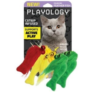 Playology Cat Toy Set | 5-Pack Feather Fish | Interactive Feather Toys for Cats | Stimulating Playtime Fun!