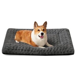 COSYJOY Deluxe Rose Plush Large Dog Bed for Large Medium Dogs, Washable Anti-Slip Pet Kennel Beds Sleeping Crate Mat, 36″ x 23″ Dark Gray