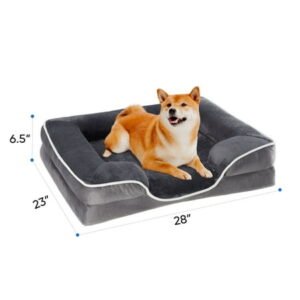 EDX Dog Bed 28″x23″ Orthopedic Dog Sofa Bed Medium, Supportive Foam Pet Couch Bed with Removable Washable Cover, Grey