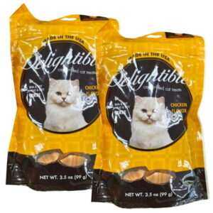 Delightibles Chicken Flavor Center-Filled Cat Treats, 3.5oz Gourmet Cat Treat No Preservatives BHA BHT Wheat and Soy Free- Pack of 2