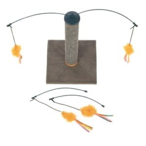 SmartyKat Scratch ‘N Spin Carpet Scratching Post with Spinning Wand Toys for Cats & Kittens, Includes 2 Extra Wands, Interactive & Engaging Play, Durable & Long Lasting – Gray, One Size