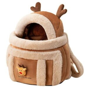 MOMOJIA Small Plush Carrier Outgoing Cage Backpack Bag Cat Dog Winter Travel Gear