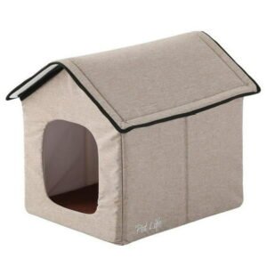 Pet Life Hush Puppy Electronic Heating & Cooling Smart Collapsible Pet House – Beige – Small