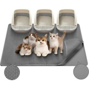 Cat Litter Mat,45″x32″Large Cat Litter Mat Litter Trapping Mat,Honeycomb Double Layer Cat Litter Box Mat,Soft EVA Material,Durable,Urine & Waterproof,Easy Clean,Washable(Grey)