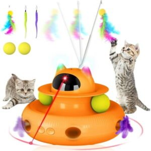 4 in 1 Indoor Interactive Cat Toy Smart USB Rechargeable Cat Play Stick and Ball Orange