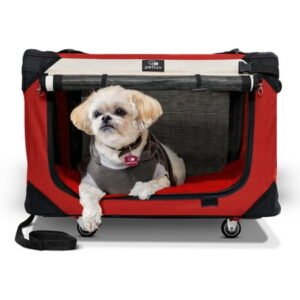 PetLuv Pull-Along Rolling Cat & Dog Carrier & Travel Crate on Wheels, Detachable, Soft Sided, Locking Zippers, Plush Bed, Privacy Windows