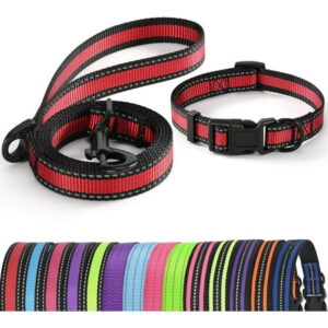 | Reflective Dog Collar Leash Set | Small Dog Collar Leash Set | Medium Dog Collar Leash Set | Adjustable Collar Leash Set (Reflective Edge Red, Large (Pack of 2))