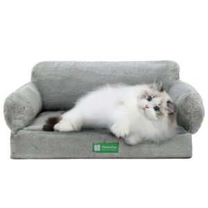 Mewoofun Fashion Cat Sofa Bed Cat Couch,Fluffy Dog Bed for Medium Small Dogs & Cats,with Non-Slip Bottom,Gray
