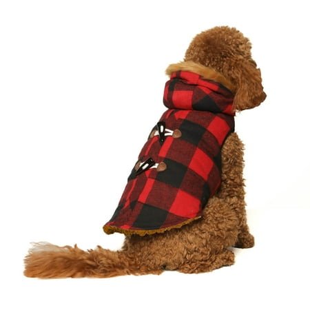 Vibrant Life Dog Clothes: Red & Black Buffalo Plaid Peacoat, S