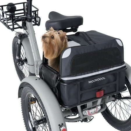 Lilypelle Tricycle Rear Pet Carrier,17.5″(L)x12.6″(W)x13.4″(H) Basket Bag for Pets under 22lbs