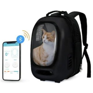 INSTACHEW Trekpod Smart Pet Carrier with Breathable Fan for Cats and Small Dogs for Walk Outdoors for Hike Up to 17lbs, Comfortable Ventilated Hard-Sided Cat Carrier Travel Backpack, App-Enabled,Black