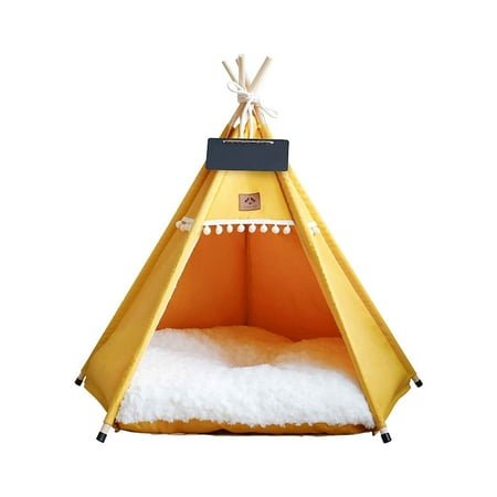 Pet Teepee Tents, Portable Indoor Dog Teepee, Pet Teepee with Thick Cushion, Cat Teepee Dog Tent Bed, Dog Cat House Indoor for Dogs and Cats Washable Teepee Tent House for Puppy 50*50*60cm