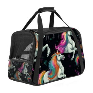 Robot Unicorn Attack Pet Carrier Bag with 900D Oxford Fabric, Nylon Webbing Base – 17x10x11.8 in – Small Dog Travel Tote