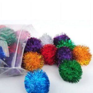 20/50 PCS Sparkle Ball Cat Toy Ball Interactive Glitter Pom Pom Cat Toy Balls for Kittens, Holiday Party Christmas Decorations-1.38″ with Glitter Tinsel
