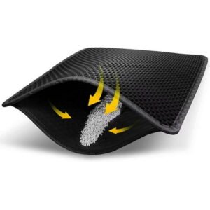 GZYS Cat Litter Mat Grey Trapping for Litter Box, No Slip & Large, Urine & Waterproof, Honeycomb Double Layer Anti Tracking Kitty Mats, No Phthalate, Washable Easy Clean (24″ x 15″, Grey)