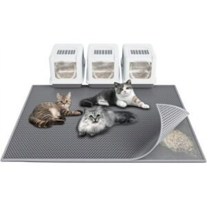 Cat Litter Mat 36″x 30″, Washable Cat Litter Trapping Mat, Extra Large XL Honeycomb Double Scatter Control Layer Mat, Urine & Waterproof Kitty Litter Mat, Easy Clean, Phthalate Free, Grey