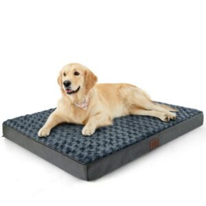 EMONIA Orthopedic Dog Bed , Dog Beds Large Sized Dog with Soft Rose Plush Removable Washable Cover, Egg Crate Foam Support and Non-Slip Bottom, Waterproof Pet Bed Mat 36 “x 27”